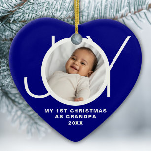 My First Christmas As Grandpa Photo Joy Blue Ceramic Tree Decoration