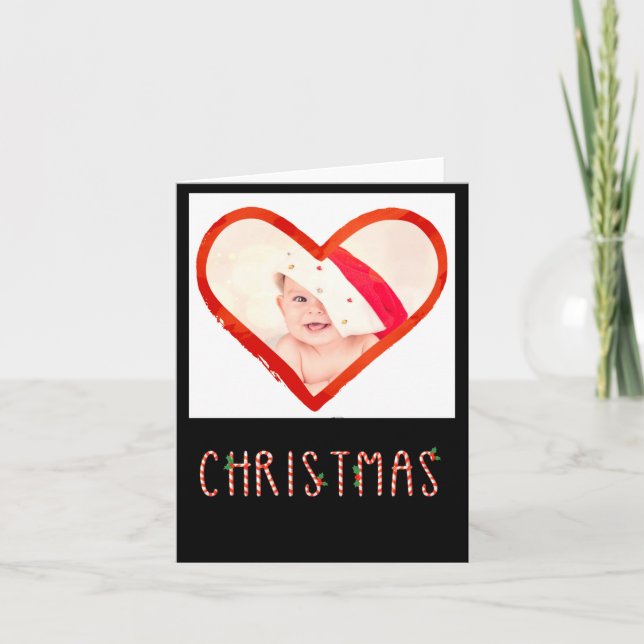 My First Christmas As Mom Love Heart Baby Photo  Card (Front)