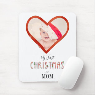 My First Christmas As Mum Love Heart Baby Photo Mouse Mat
