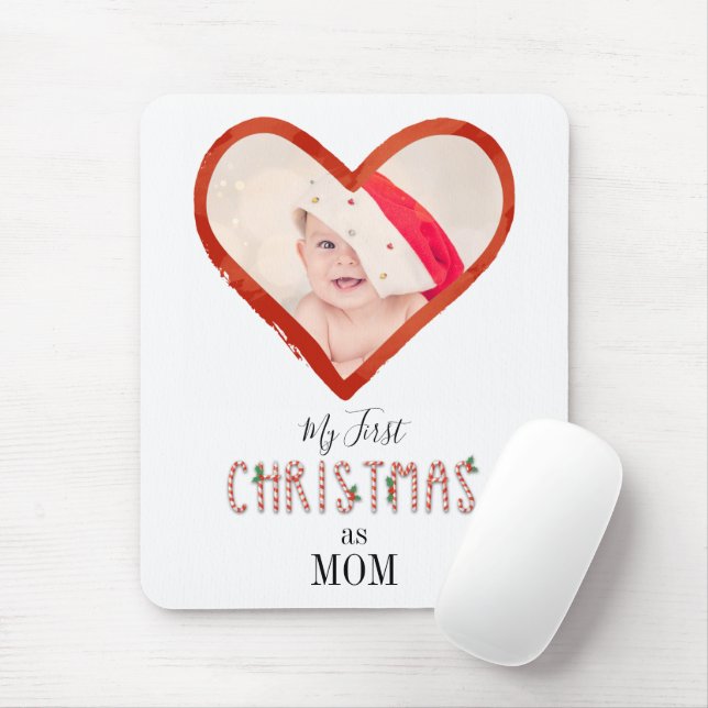 My First Christmas As Mum Love Heart Baby Photo Mouse Mat (With Mouse)