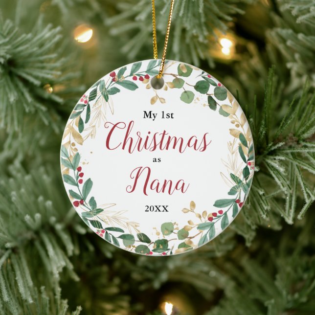 My first Christmas as Nana Grandma elegant photo Ceramic Tree Decoration (Tree)