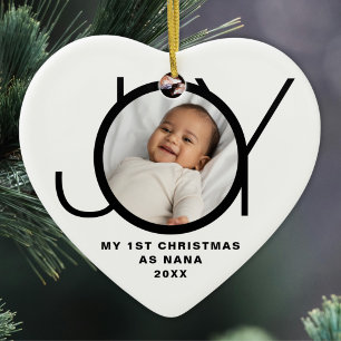 My First Christmas As Nana Photo Black White Ceramic Tree Decoration