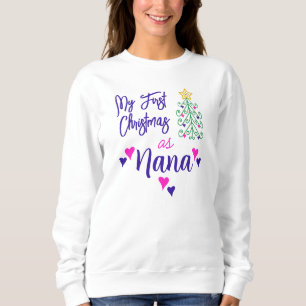 My First Christmas As Nana Purple Pink Hearts Tree Sweatshirt