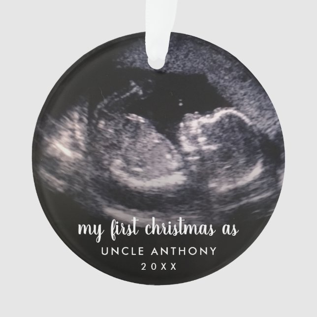 My First Christmas as Uncle Ultrasound Photo Ornament (Front)
