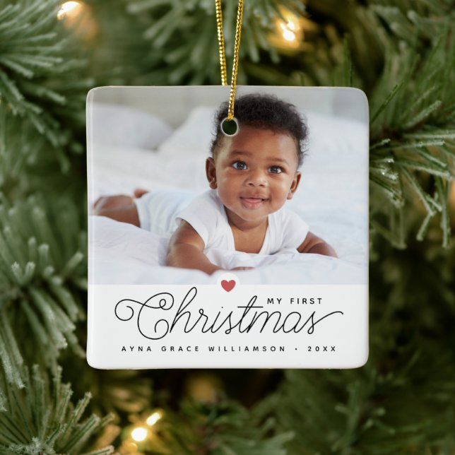 My First Christmas Baby 2 Photos Ceramic Ornament (Tree)