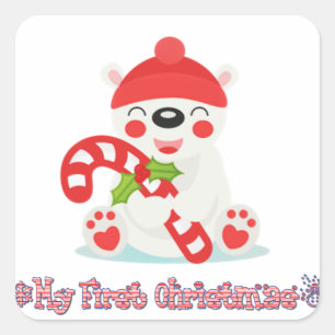 My First Christmas Baby Bear Square Sticker