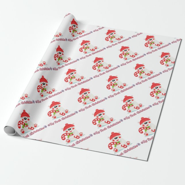My First Christmas Baby Bear Wrapping Paper (Unrolled)