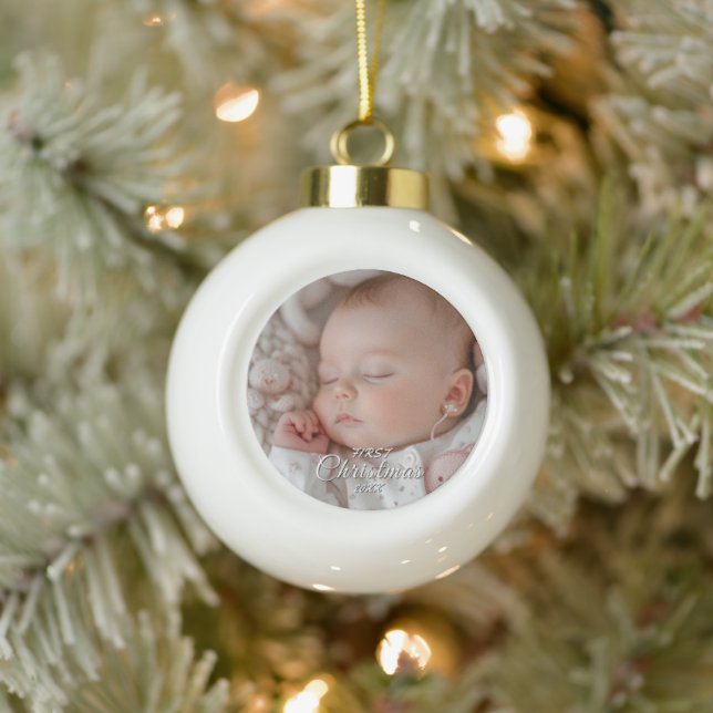 My First Christmas Baby Custom Photo Ceramic Ball Christmas Ornament (Tree)