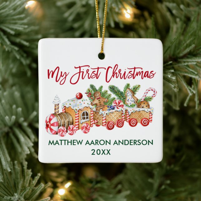 My First Christmas Baby Gingerbread Train Ceramic Ornament (Tree)