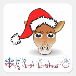 My First Christmas Baby Giraffe Square Sticker