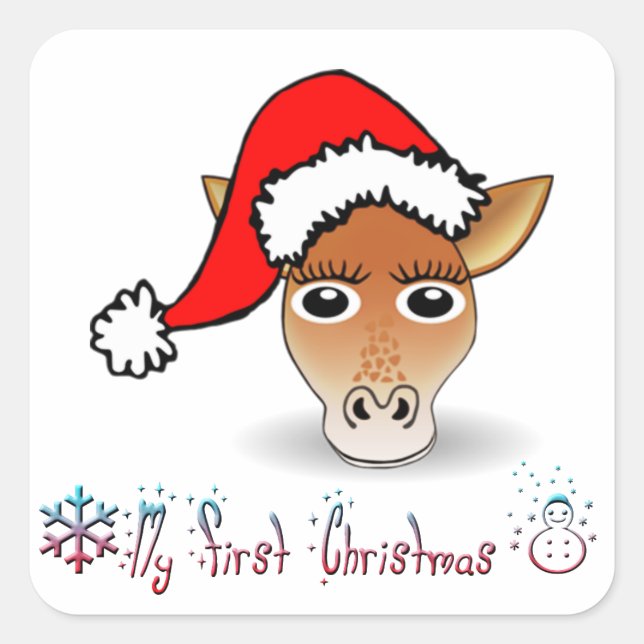 My First Christmas Baby Giraffe Square Sticker (Front)