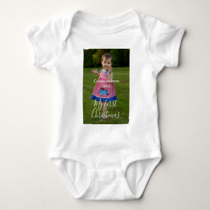 my first Christmas baby girl photo name year simpl Bodysuit