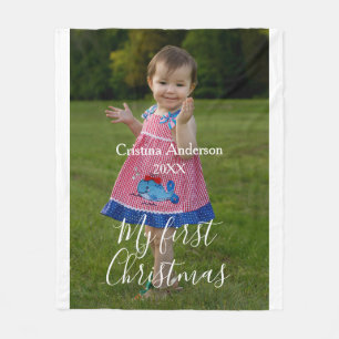 my first Christmas baby girl photo name year simpl Fleece Blanket