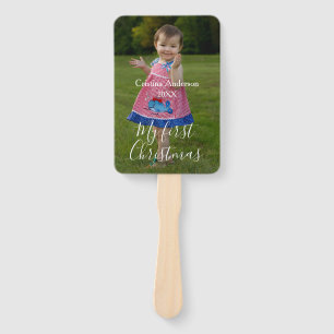 my first Christmas baby girl photo name year simpl Hand Fan
