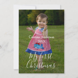 my first Christmas baby girl photo name year simpl Holiday Card