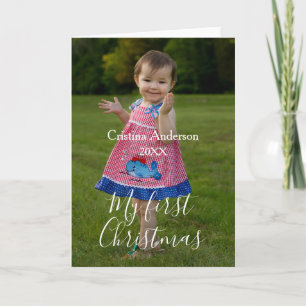 my first Christmas baby girl photo name year simpl Holiday Card