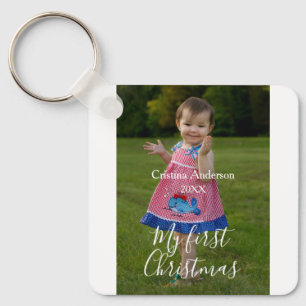 my first Christmas baby girl photo name year simpl Key Ring