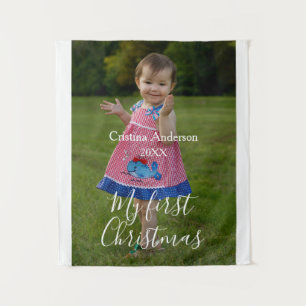 my first Christmas baby girl photo name year simpl Tapestry