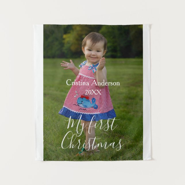 my first Christmas baby girl photo name year simpl Tapestry (Front)