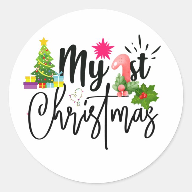 my first christmas baby outfit baby bodysuit throw classic round sticker (Front)