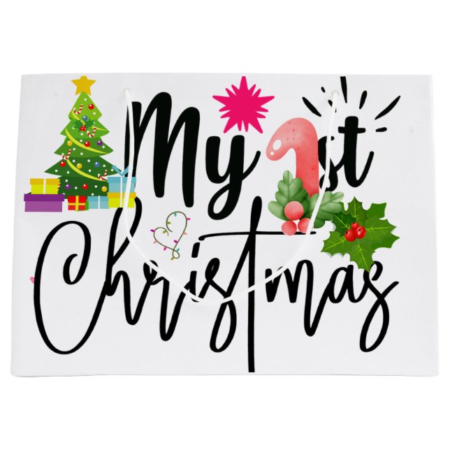 my first christmas baby outfit baby bodysuit throw large gift bag (Front)