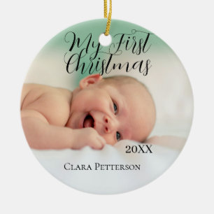 My first Christmas baby photo add name year modern Ceramic Tree Decoration