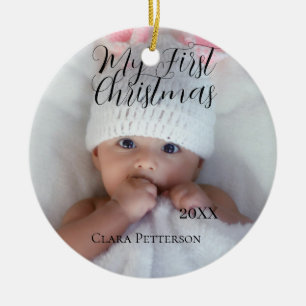 My first Christmas baby photo add name year modern Ceramic Tree Decoration