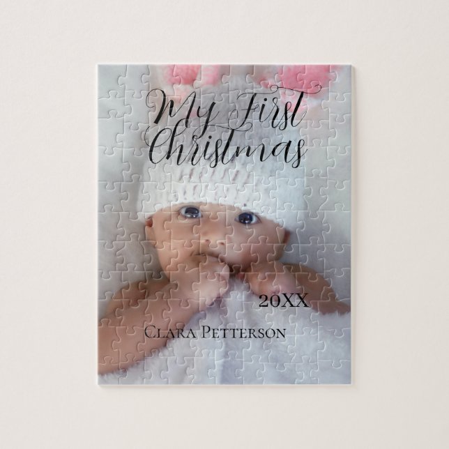 My first Christmas baby photo add name year modern Jigsaw Puzzle (Vertical)