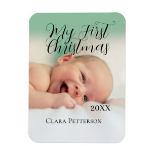 My first Christmas baby photo add name year modern Magnet