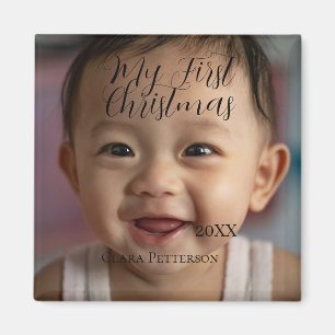 My first Christmas baby photo add name year modern Magnet