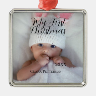 My first Christmas baby photo add name year modern Metal Tree Decoration