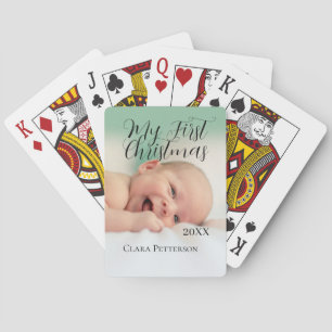 My first Christmas baby photo add name year modern Playing Cards
