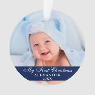 My First Christmas Baby Photo Blue Ornament