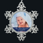 My First Christmas Baby Photo Blue Snowflake Pewter Christmas Ornament<br><div class="desc">My First Christmas Baby Photo Blue Snowflake Pewter Christmas Ornament</div>