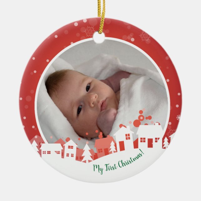 My First Christmas baby photo Ceramic Tree Decoration (Front)