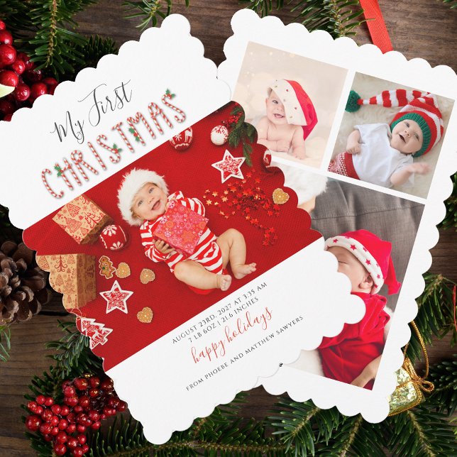 My First Christmas Baby Photo Collage Holiday (First Christmas Baby Photo Collage Holiday Greetings Scallop Card)