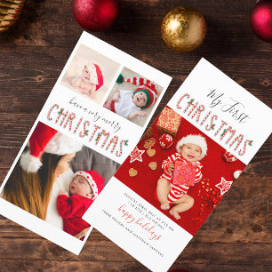 My First Christmas Baby Photo Collage Holiday Card