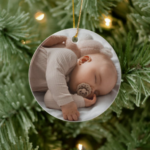 My First Christmas Baby Photo Elegant Script Ceramic Tree Decoration