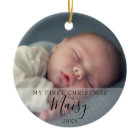 My First Christmas Baby Photo Elegant Script Glass