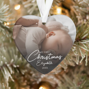 My First Christmas Baby Photo Elegant Script Ornament