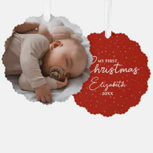 My First Christmas Baby Photo Elegant Script Tree Decoration Card