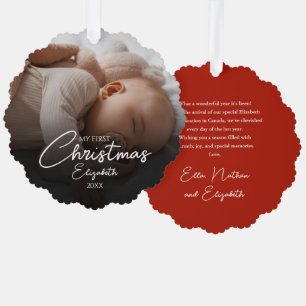 My First Christmas Baby Photo Elegant Script Tree Decoration Card