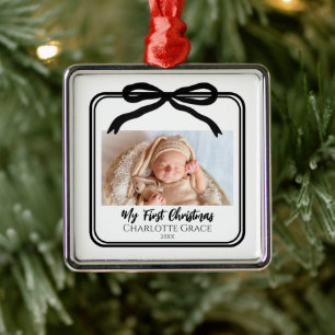 My First Christmas Baby Photo Elegant Silver Frame Metal Tree Decoration