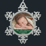 My First Christmas Baby Photo Green Snowflake Pewter Christmas Ornament<br><div class="desc">My First Christmas Baby Photo Green Snowflake Pewter Christmas Ornament</div>