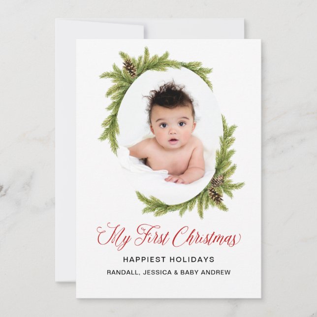 My First Christmas Baby Photo Holiday Card (Front)