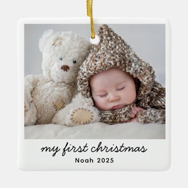 My First Christmas Baby Photo Keepsake Ceramic Ornament (Front)