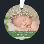 My First Christmas Baby Photo Light Green Ornament<br><div class="desc">My First Christmas Baby Photo Green Ornament with Snowflakes back.</div>
