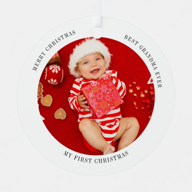 My First Christmas Baby Photo Metal Tree Decoration (Front)