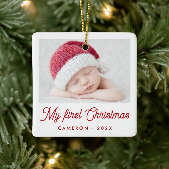 My first Christmas baby photo name year Ceramic Ornament (Tree)