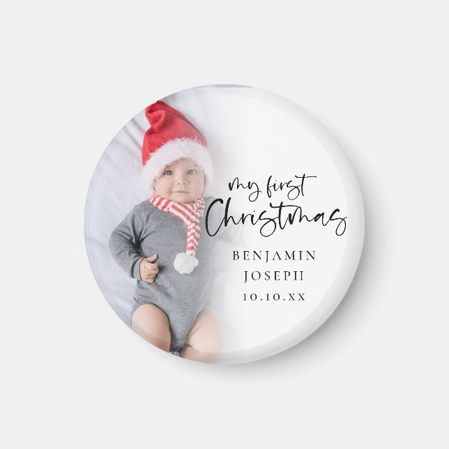 My First Christmas Baby Photo Name Year Magnet (Front)